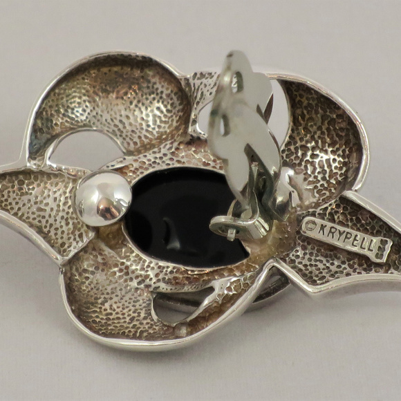 1980’s Krypell Origami Star Sterling and Onyx Earrings - Picture 3 of 7